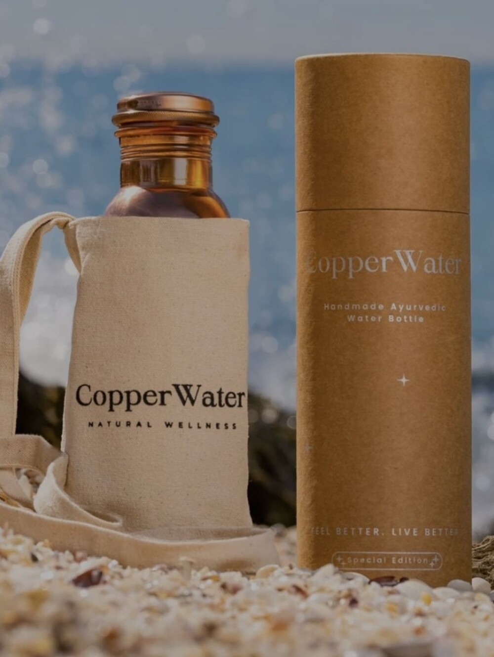 Copper Water Bottle - Flower Mandala Copper Finish - Picture 2 of 5
